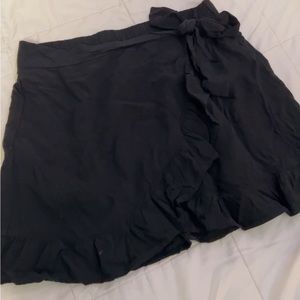 Black, ruffle, side bow tie, wrap around skirt